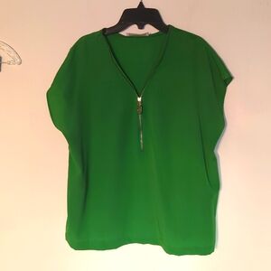 Michael Kors green sheer zip neck top